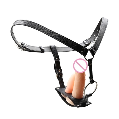 女性の人の革のための張形の馬具の3つのサイズの黒のストラップレスの革紐