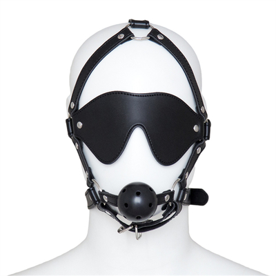 レザーボール ブラインドカバー ヘッドカバー 目マスク ハーネス オープン・マウス BDSM 奴隷制
