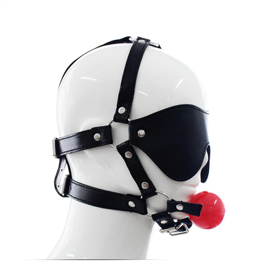 レザーボール ブラインドカバー ヘッドカバー 目マスク ハーネス オープン・マウス BDSM 奴隷制