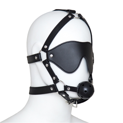 レザーボール ブラインドカバー ヘッドカバー 目マスク ハーネス オープン・マウス BDSM 奴隷制