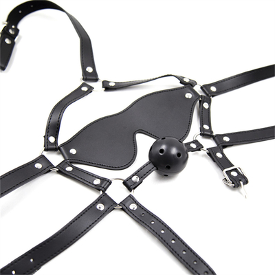 レザーボール ブラインドカバー ヘッドカバー 目マスク ハーネス オープン・マウス BDSM 奴隷制