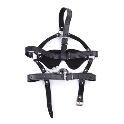 レザーボール ブラインドカバー ヘッドカバー 目マスク ハーネス オープン・マウス BDSM 奴隷制