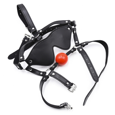 レザーボール ブラインドカバー ヘッドカバー 目マスク ハーネス オープン・マウス BDSM 奴隷制
